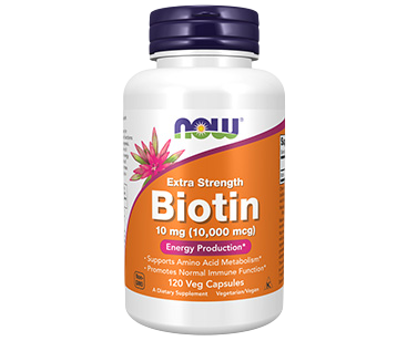 Now Biotin 10mg (10,000 mcg) Extra Strength 120 Veg Capsules