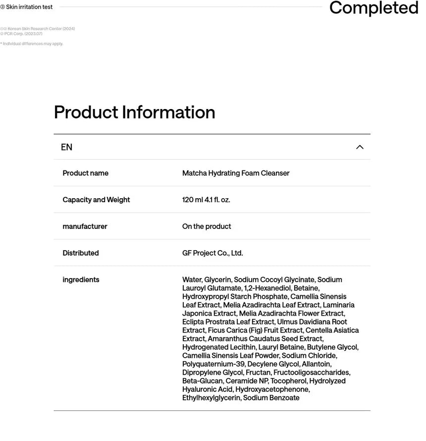 B.Lab Perfect Balance Matcha Hydrating Foam Cleanser 120Ml