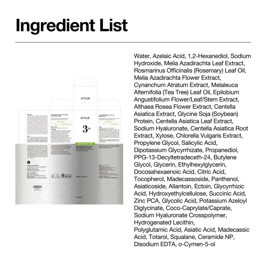 Anua Azelaic Acid 3 Cica Skin Clarifying Toner 250Ml